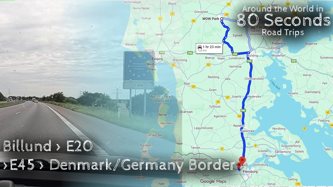 Billund to the Denmark Germany border via the E20 and E45