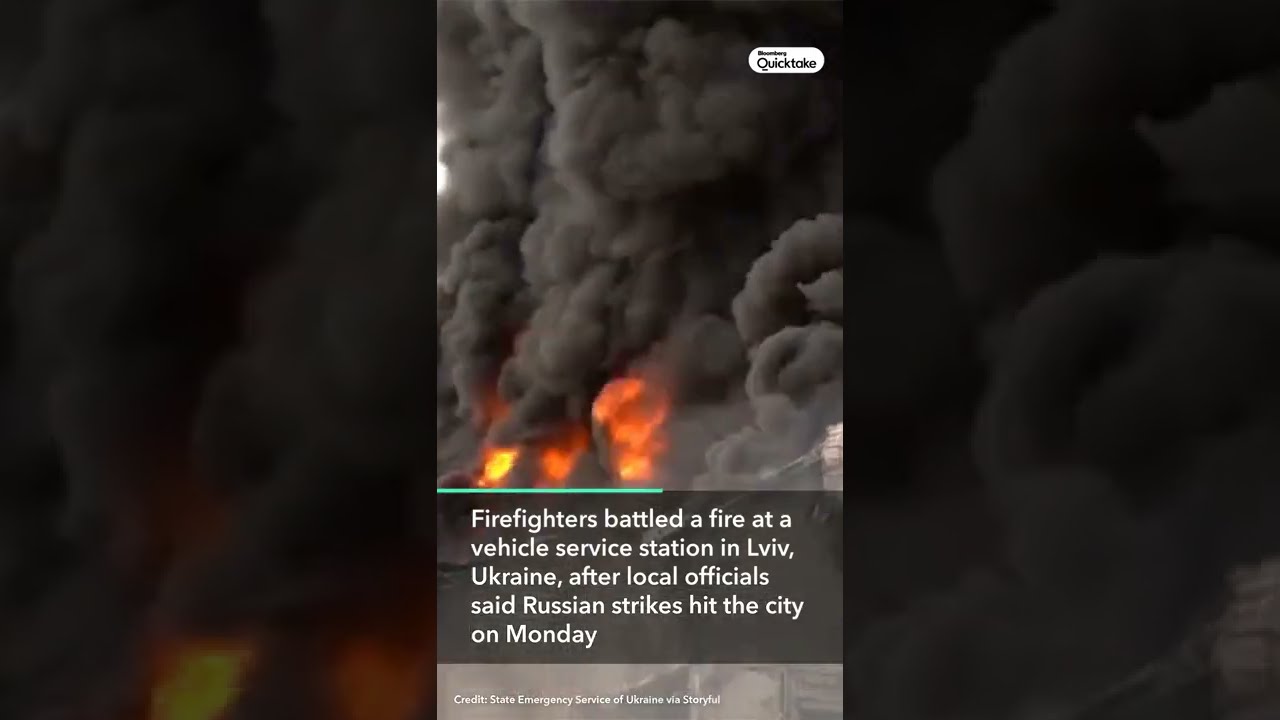 Lviv Firefighters Battle Blaze Following Deadly Missile Strikes