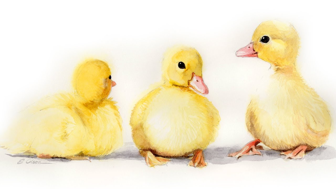 Watercolor Ducklings Painting Demonstration