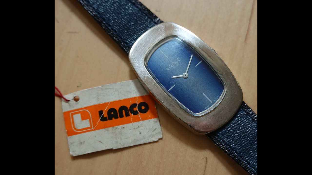 1975 Lanco unusual NOS men's vintage watch with box and hangtag - solid silver case by Omega!