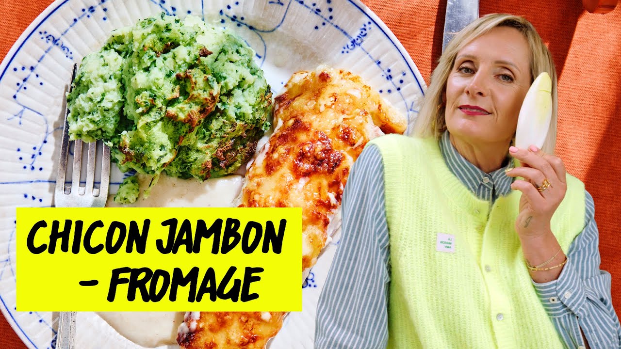 Chicorée au jambon à l’Airfryer, sauce au Comté et purée à l’ail des ours