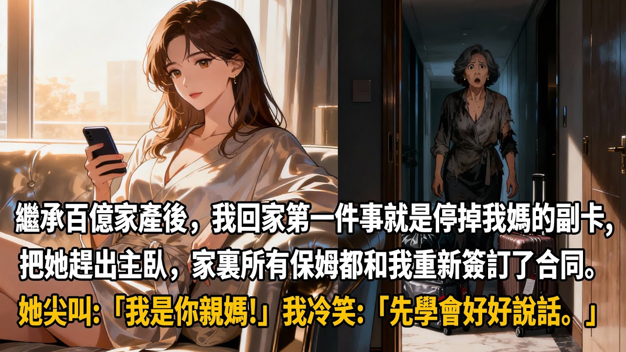 繼承百億家產後，我回家第一件事就是停掉我媽的副卡，把她趕出主臥，家裏所有保姆都和我重新簽訂了合同。她尖叫:「我是你親媽!」我冷笑:「先學會好好說話。」