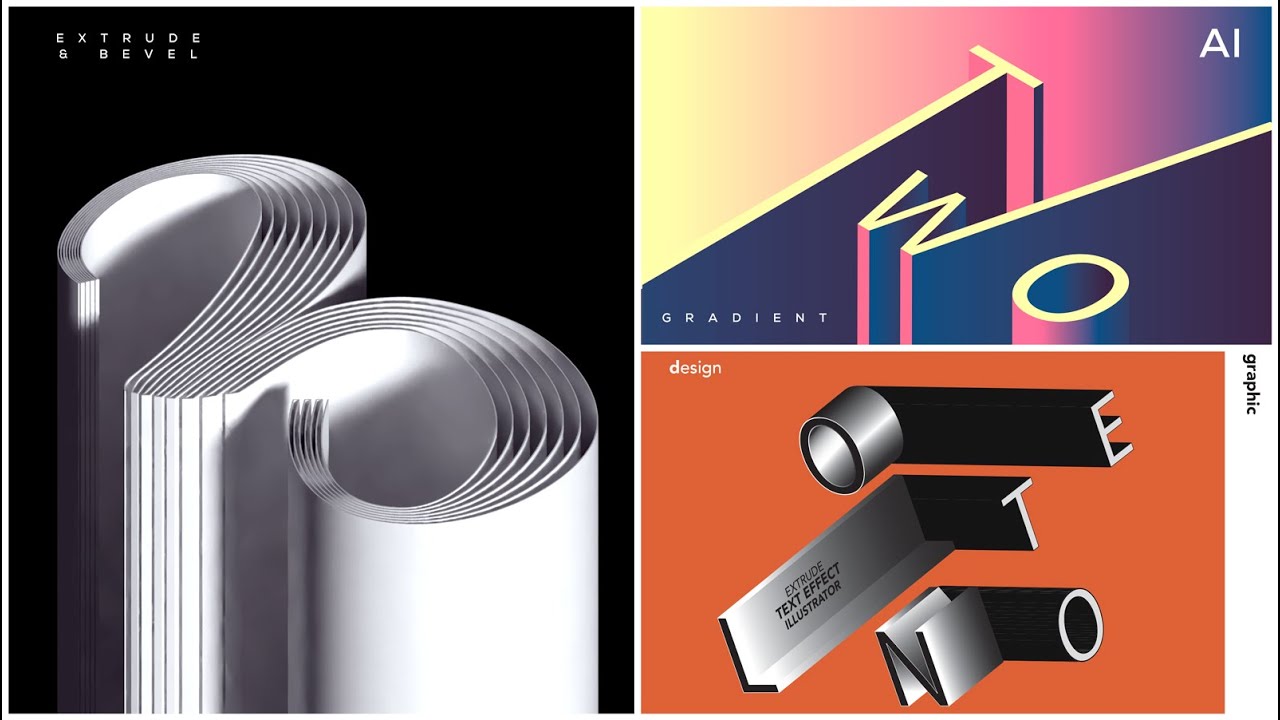 Extrude Text Effect in Adobe Illustrator | Isometric & Gradient | Graphic design