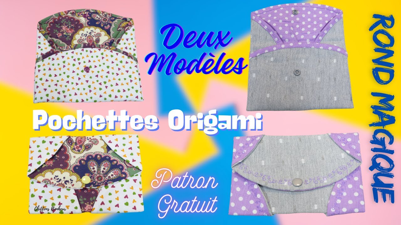 couture facile pochettes origamis avec un cercle magique, 2 styles différents en multi tailles