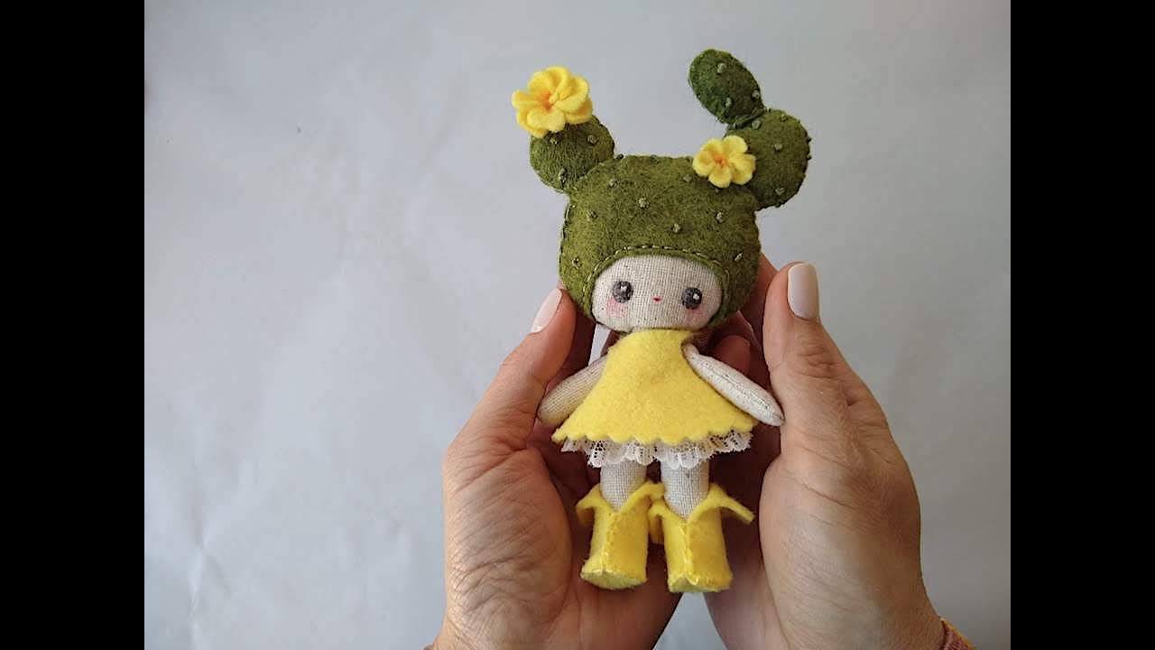 How we make a mini cactus doll.  Cloth doll- Fabric doll. Cactus baby.  Mini doll.