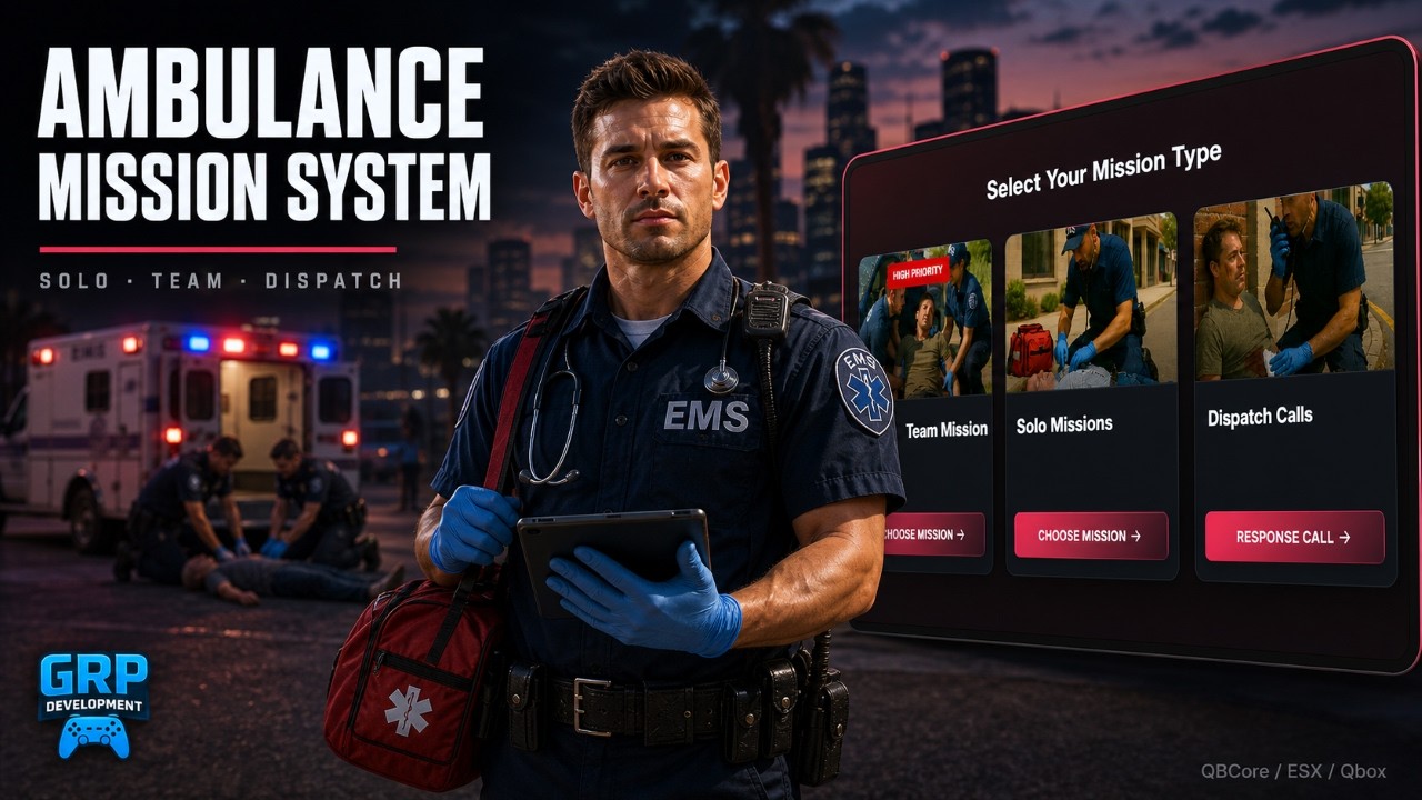 FiveM Script | Ambulance Mission System [ESX & QBcore/QBOX] | GRP Development