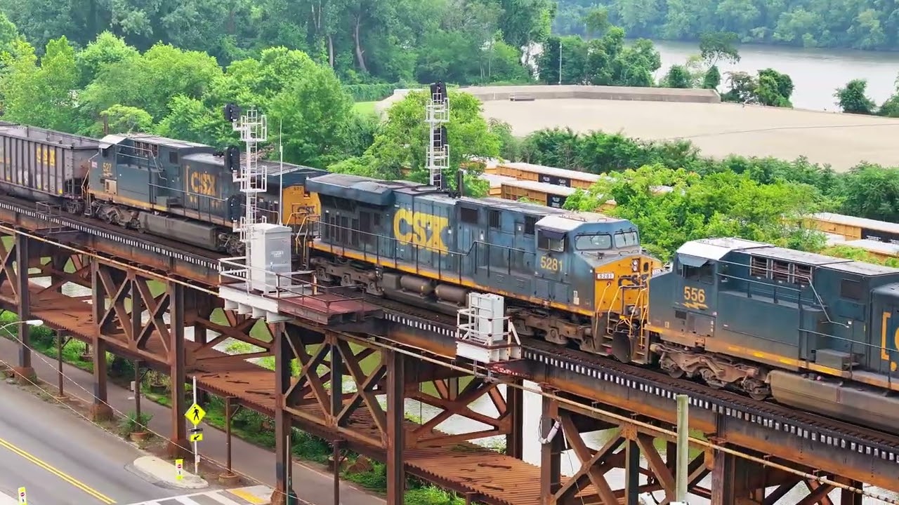 Empty CSX Coal Train Passing through Richmond, Virginia (Drone video)
