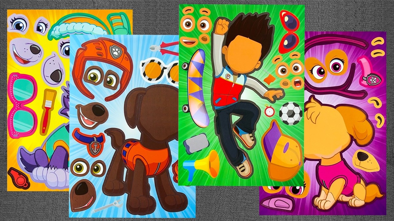 PAW Patrol Inspired Sticker Book with Chase, Marshall, Skye Dress Up Activity | ASMR DIY Paper