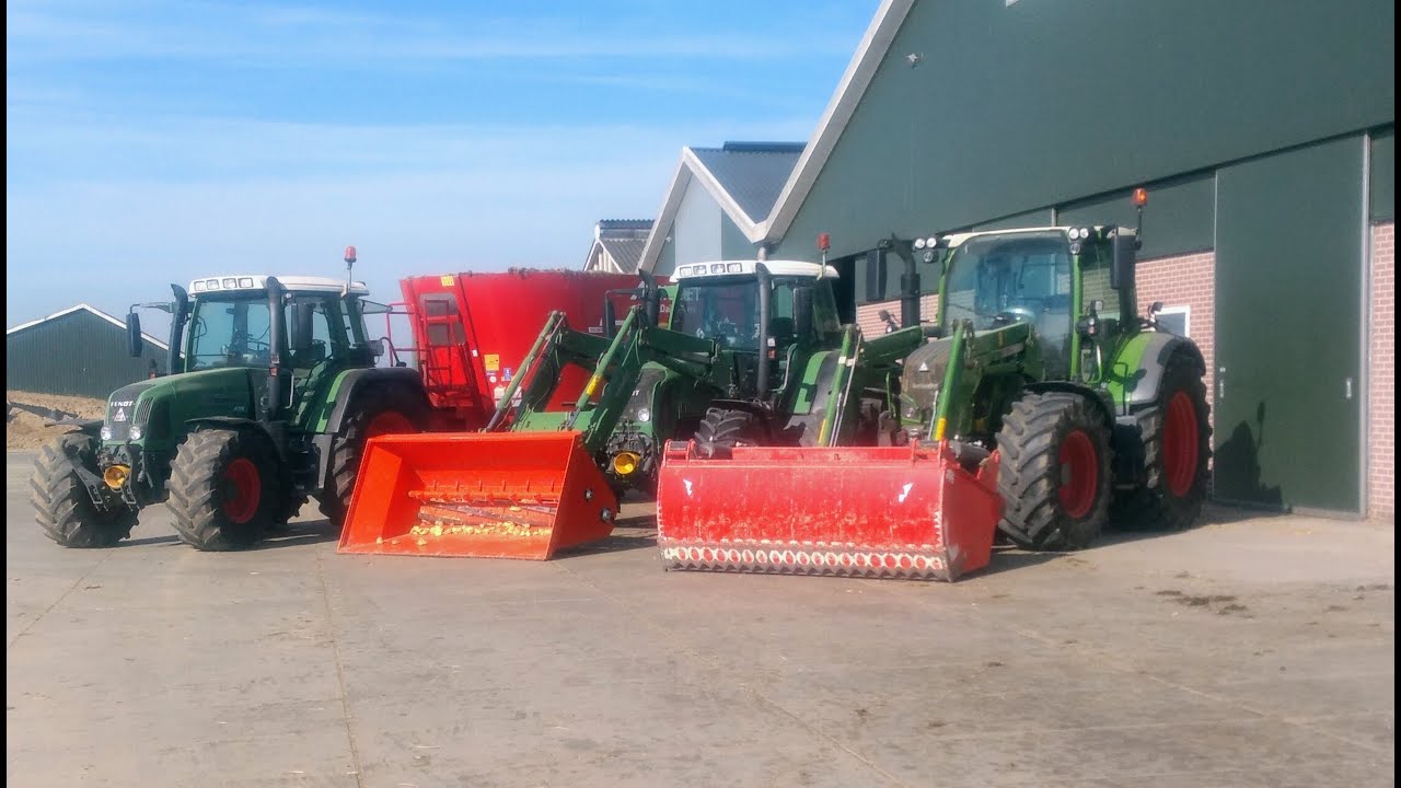 Koeien voeren bij melkveebedrijf Duenk met 3 x fendt / trioliet / holaras