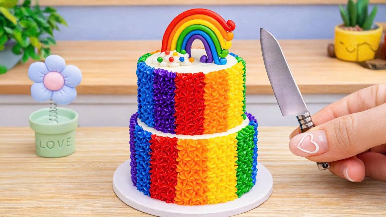 Miniature Rainbow Buttercream Cake Decorating 🌈 Tiny Rainbow Cake Recipe Ideas