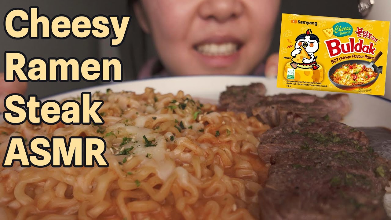 ASMR (NO TALKING) | Cheesy Ramen | Steak | Ramen | Buldak | Eating Sounds