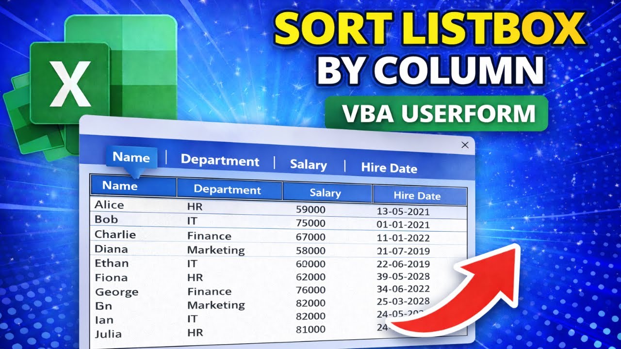 Хитрость с пользовательской формой Excel VBA: сортировка столбцов ListBox, как в Excel.