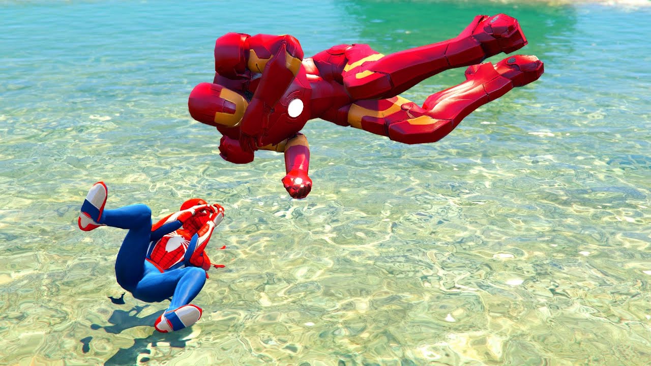 GTA 5 SPIDERMAN vs IRON MAN | Water Ragdolls Fails/Jumps ep.10 (Euphoria Physics Funny Moments)