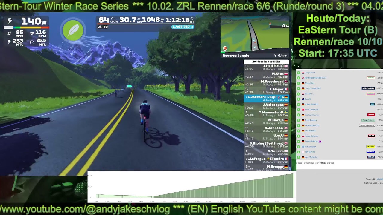 Zwift: EaStern Tour (B) Rennen/race 10/10 - live @andyjakeschvlog