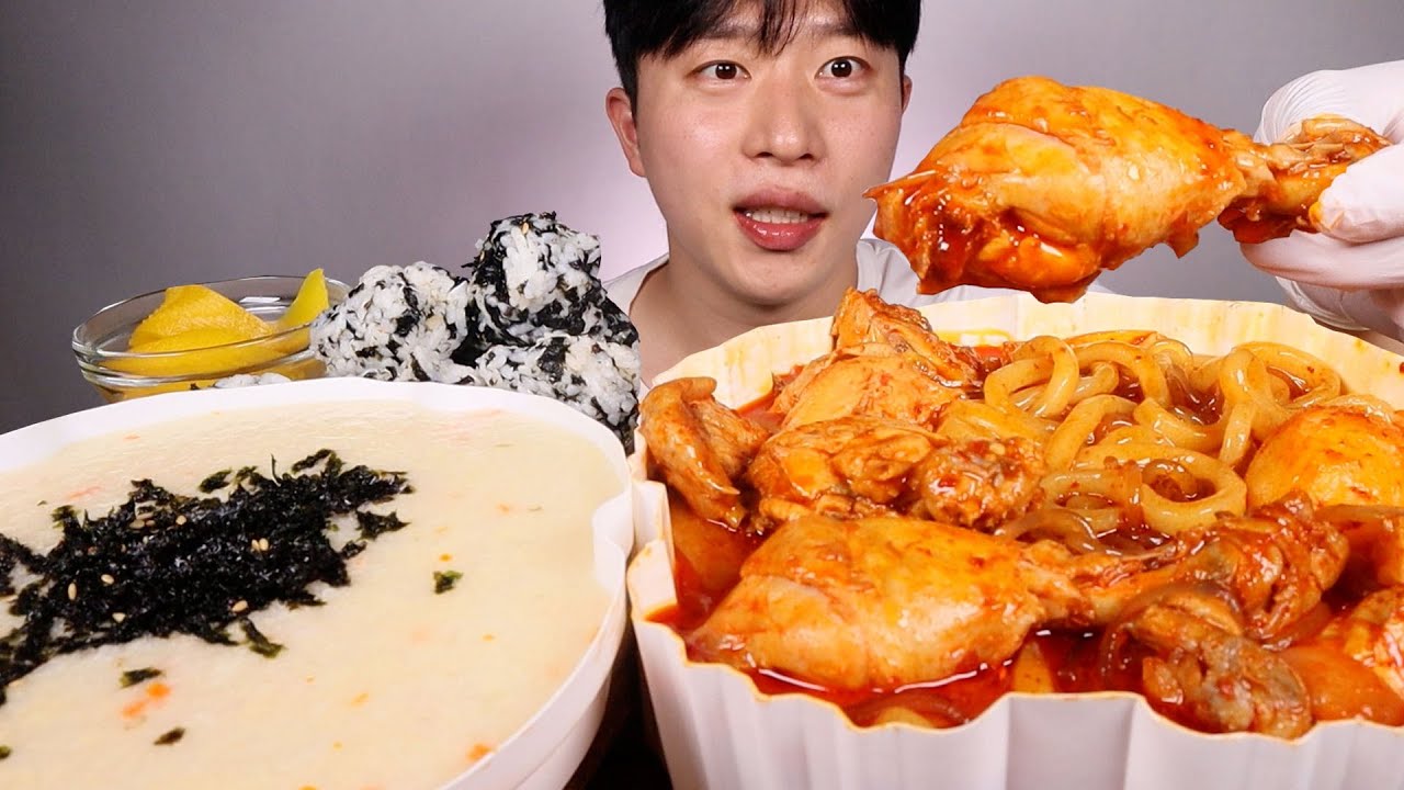 드디어 엽닭...엽기닭도리탕🔥 우동사리 추가! 계란야채죽 주먹밥 먹방 ASMR MUKANG Spicy Braised Chicken rice all eating