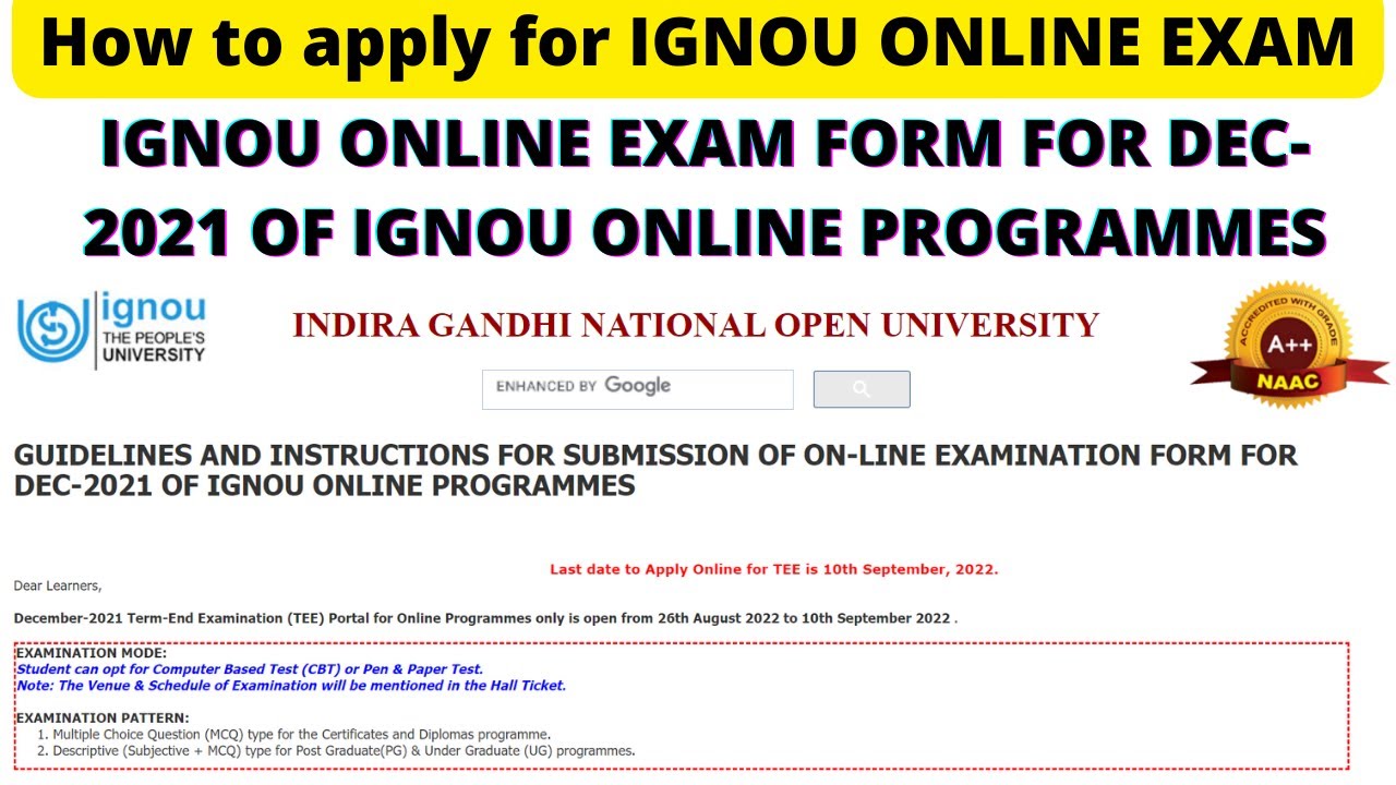 IGNOU ONLINE EXAM FORM FOR DEC-2021 OF IGNOU ONLINE PROGRAMMES | How to apply for IGNOU ONLINE EXAM