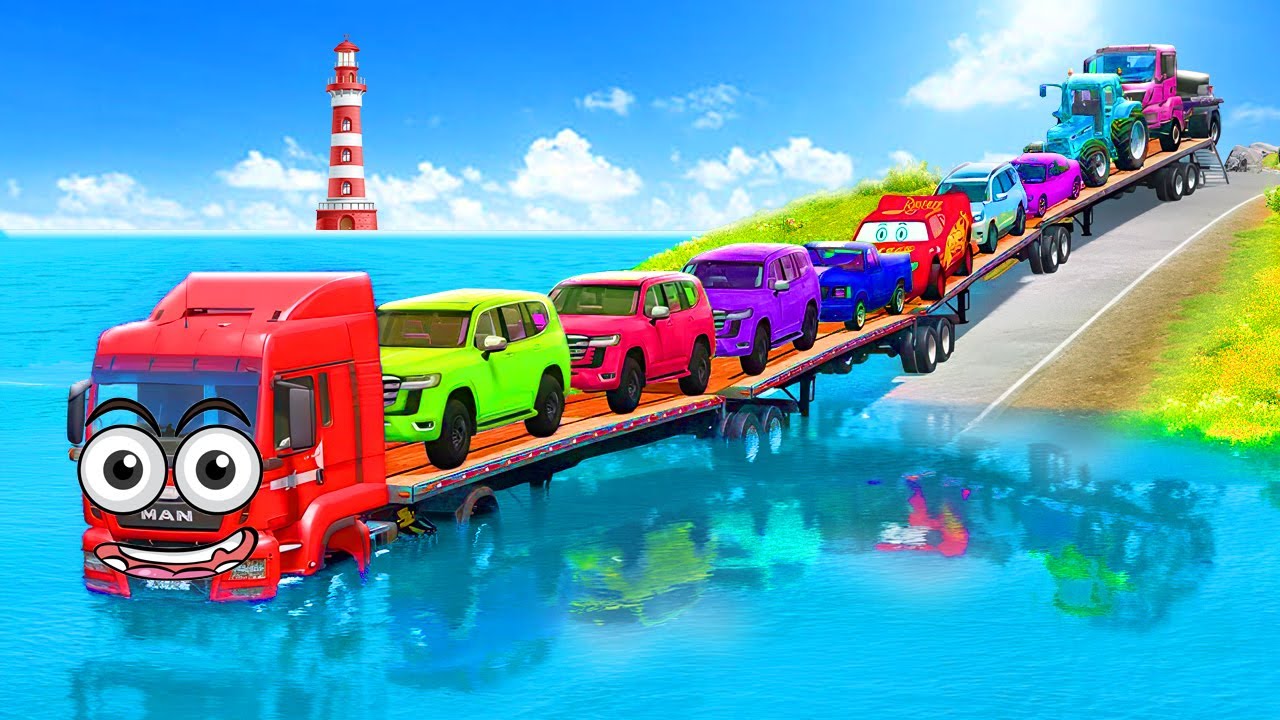 Triple Trailer McQueen Transport Truck - Speedbumps vs Cars vs Train | BeamNG #11 🏁