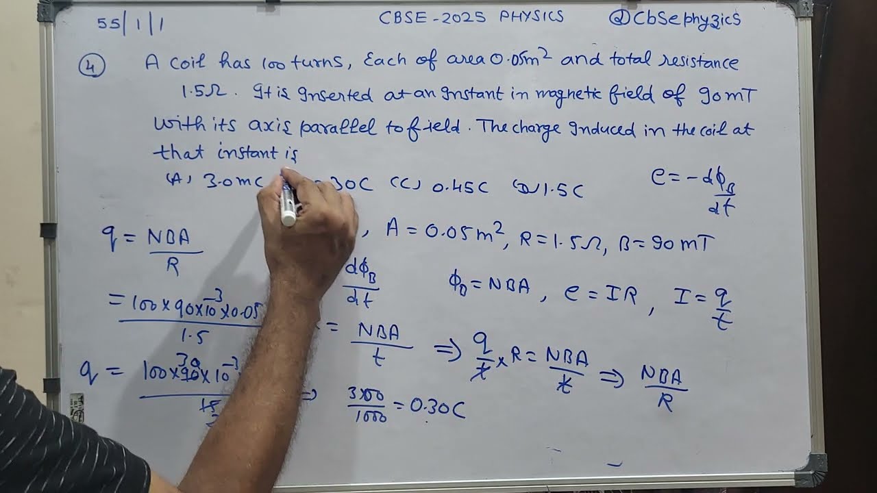 a coil has 100 turns each of area 0.05m^2 and total resistance 1.5 Ω it is inserted at an instant in