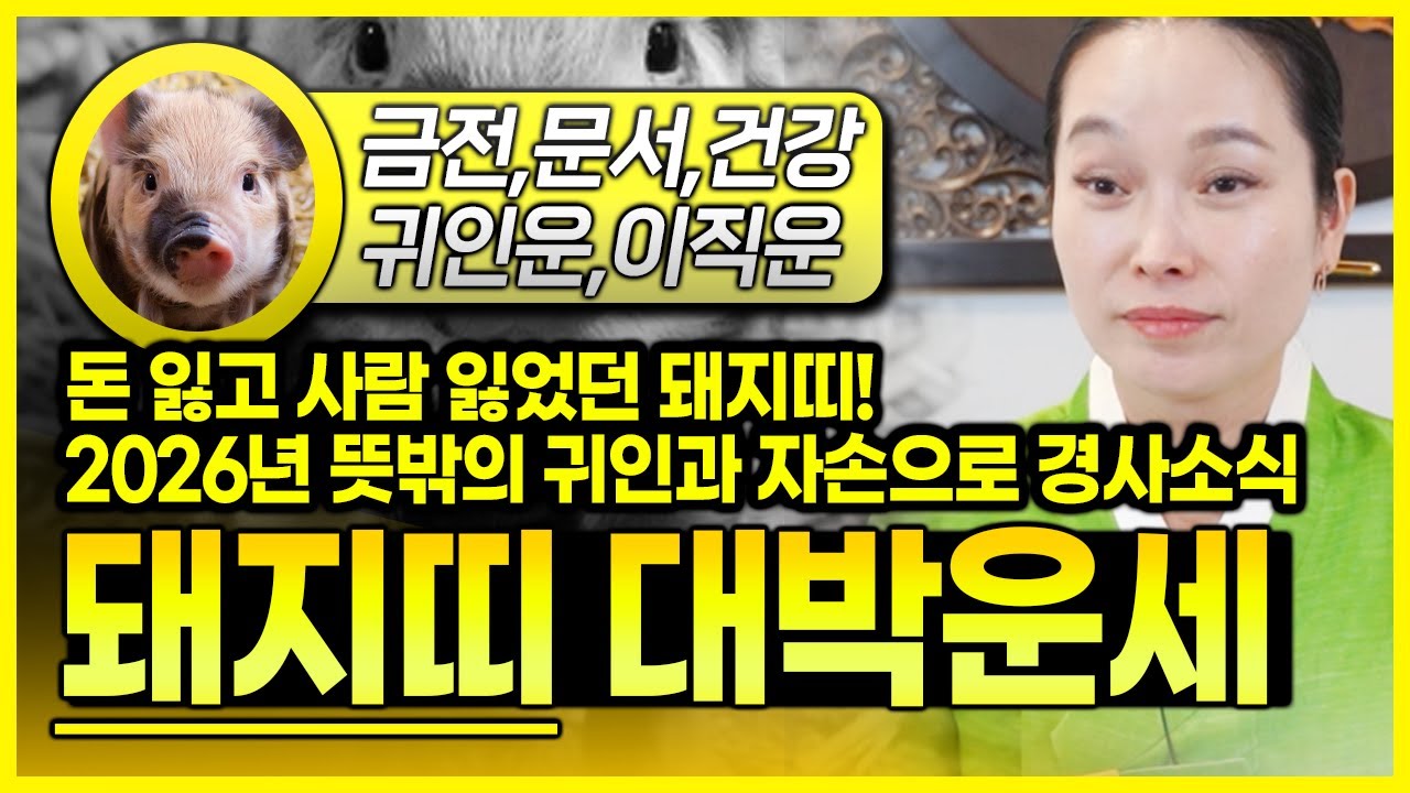 🌟2026년 병오년 운수대통 돼지띠운세🌟 배신과 희생만 해왔다! 복을 가져다주는 귀인과 새 가족의 탄생으로 웃음꽃 활짝 핀다! 돼지띠의 금전,문서,건강,사업운 어떻게 흘러갈까?