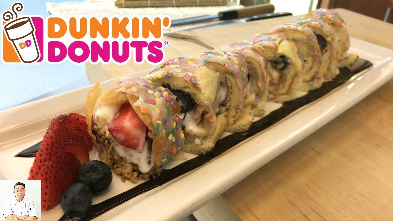 Dunkin' Donut Birthday Cake Ice Cream Sushi Roll | National Doughnut Day