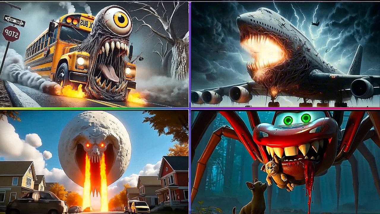 School Bus MONSTER VS LUNAR MOON VS McQueen Monster VS INFECTED SKY Tiles Hop EDM Rush