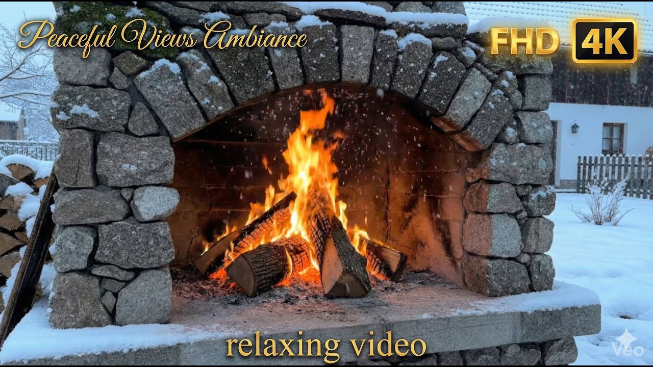 Cozy Winter Ambiance | Heavy Snowfall & Crackling Garden Fireplace for Sleep & Relaxation 1 Hours