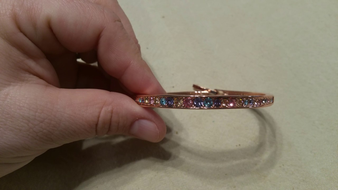 BRILLA Rose Gold Plated Bangle Bracelet With Swarovski Crystals,7