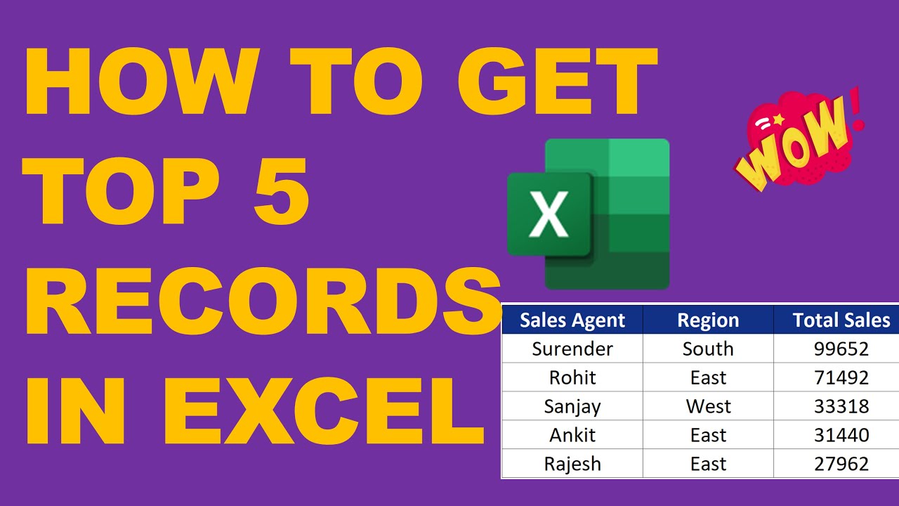 How to get top 5 records in Excel