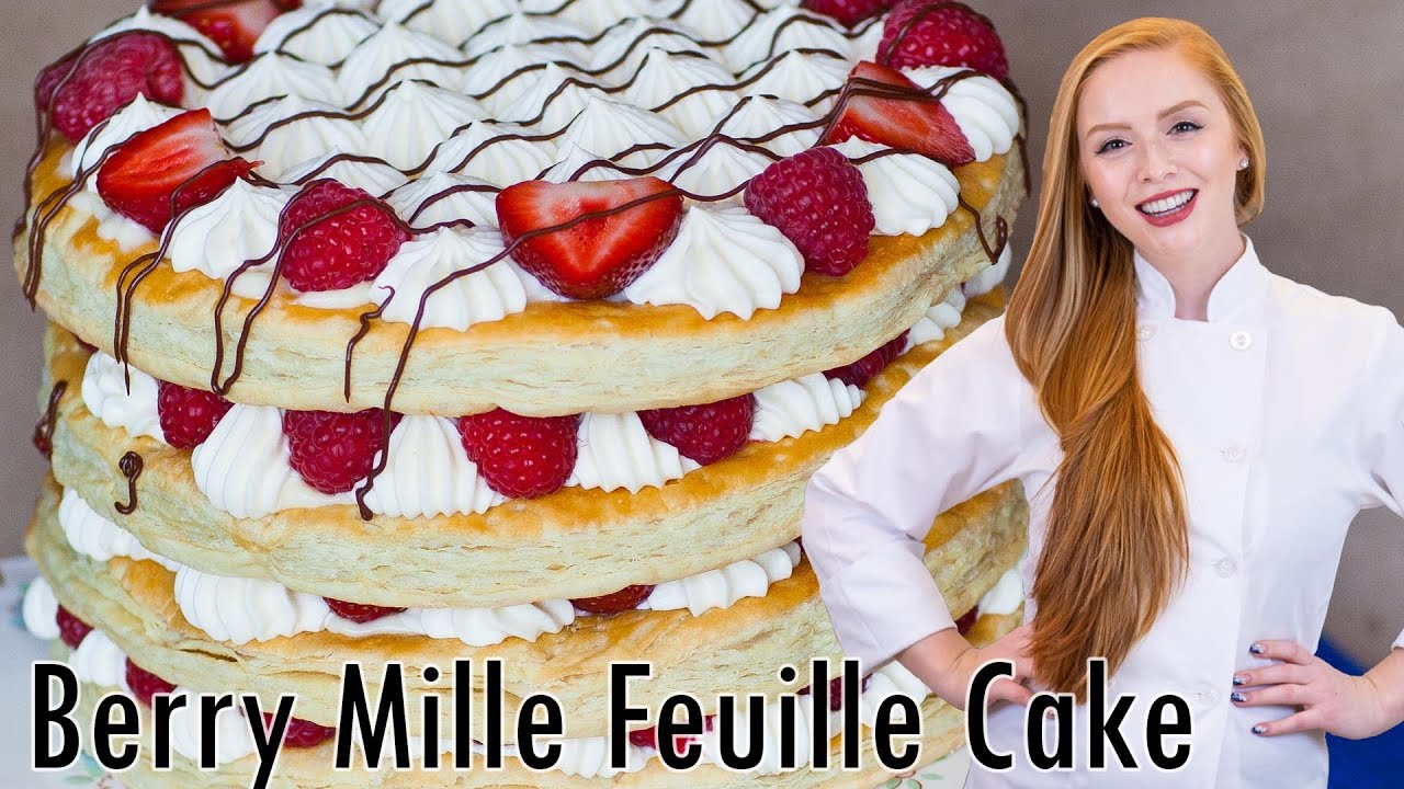 AMAZING Berries & Cream Mille Feuille Cake Recipe! With Creamy Custard, Whipped Cream & Berries!