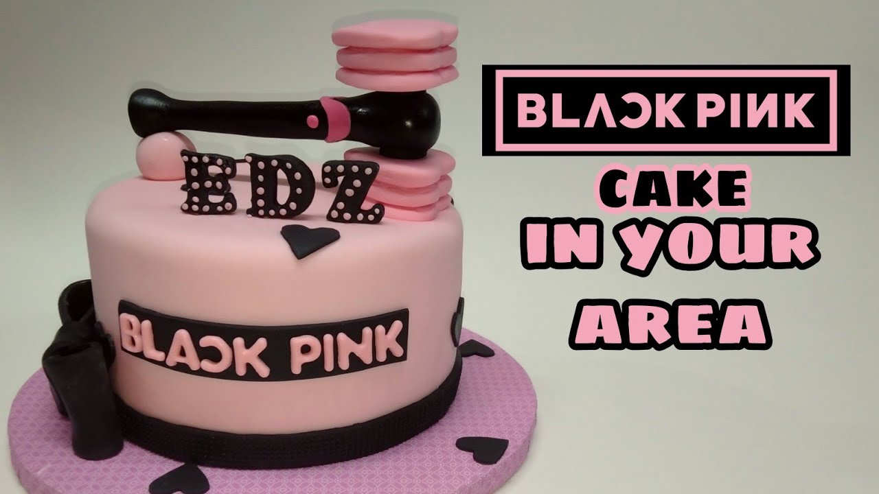 Making a BLACKPINK theme cake with fondant light stick topper / K-Pop theme cake