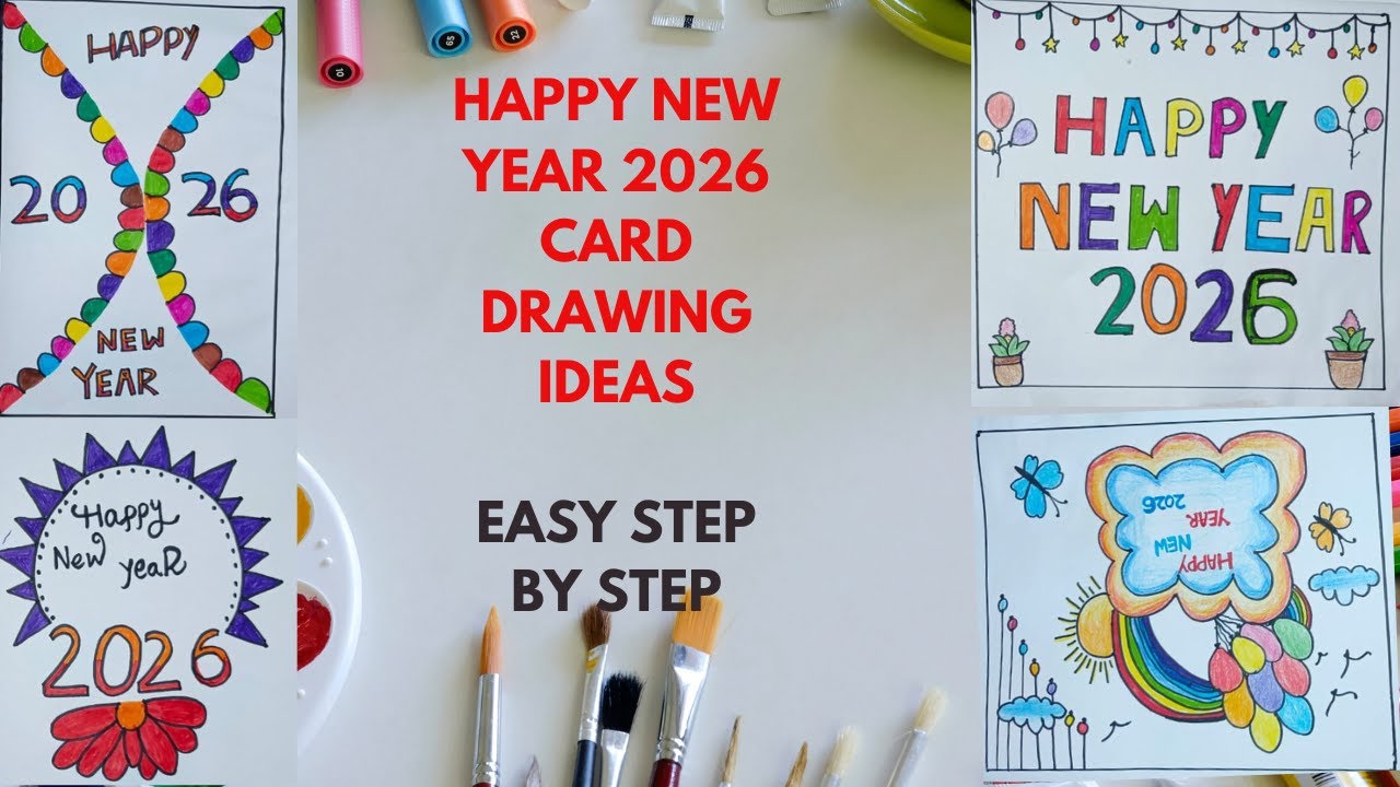 Happy New Year 2026 drawing ideas /New year 2026 drawing / How to draw new year card