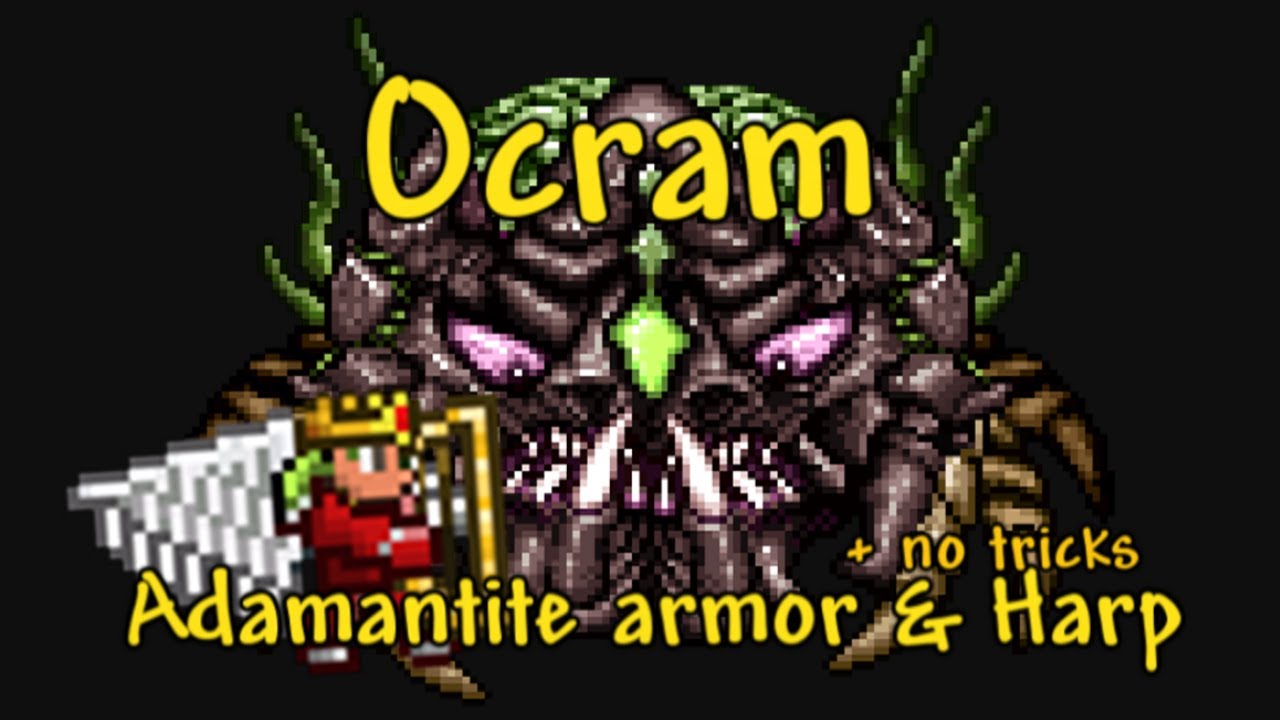 Terraria - Ocram boss solo magic/range kill, Adamantite armor & Harp (PS3)