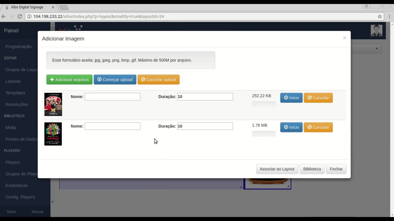 Manipulando Layouts e templates no  Xibo 1.7