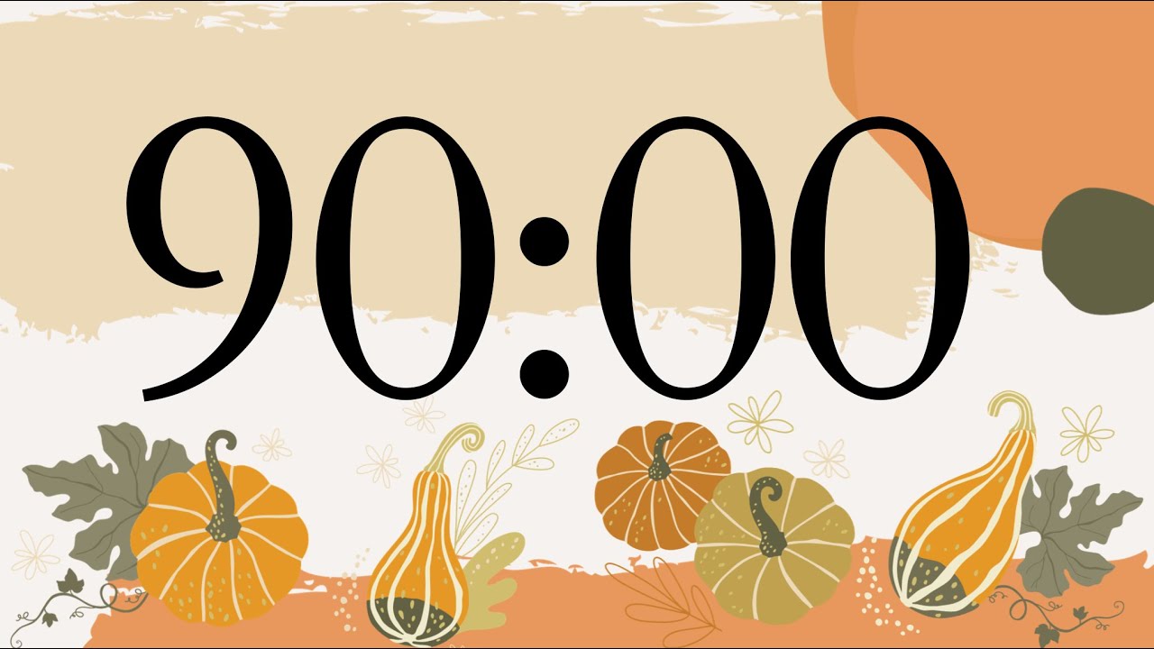90 Minute Fun Fall Pumpkin Classroom Timer (No Music, Warm Piano Tones at End)