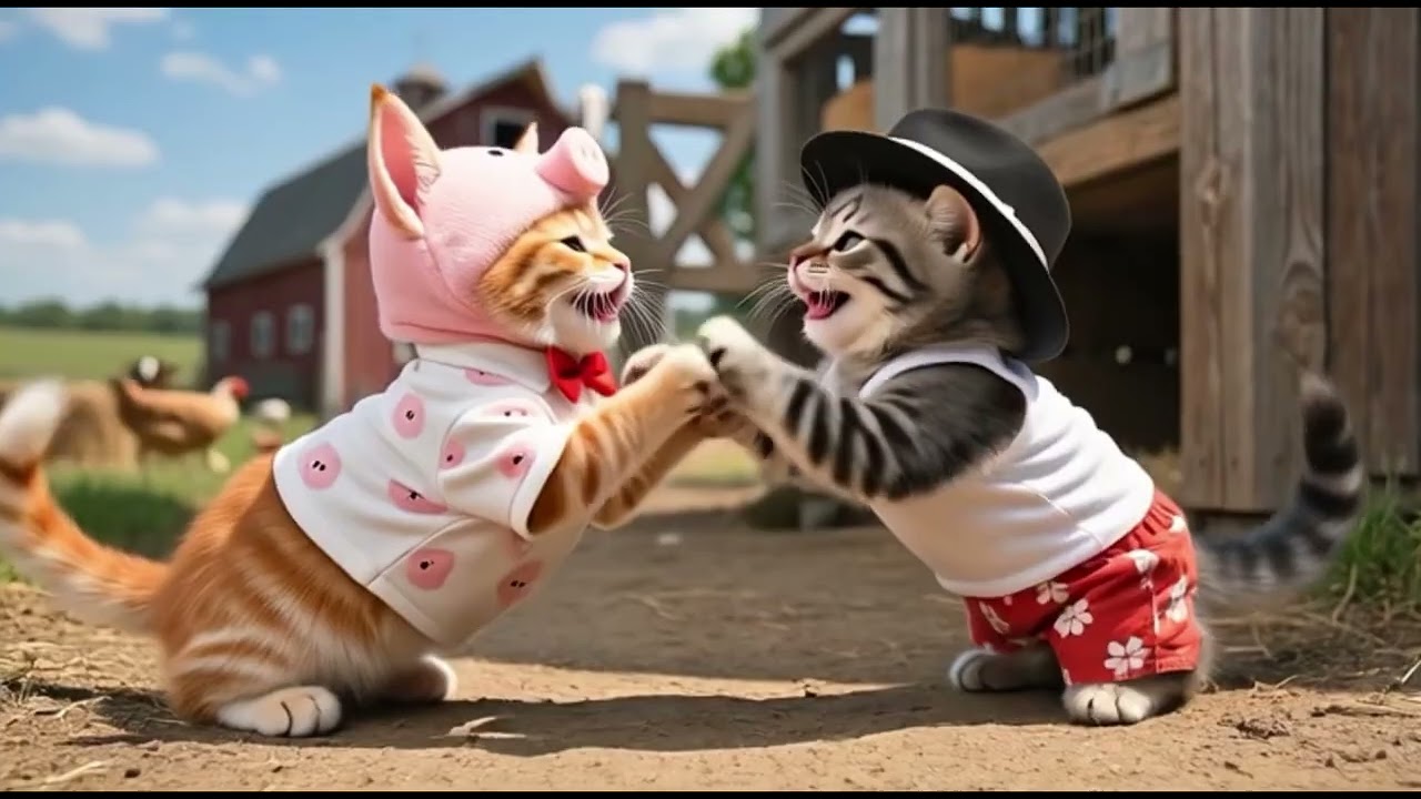 Two Little Kittens Help Mama Cat at the Chicken Farm 🐱🐱🐔💛