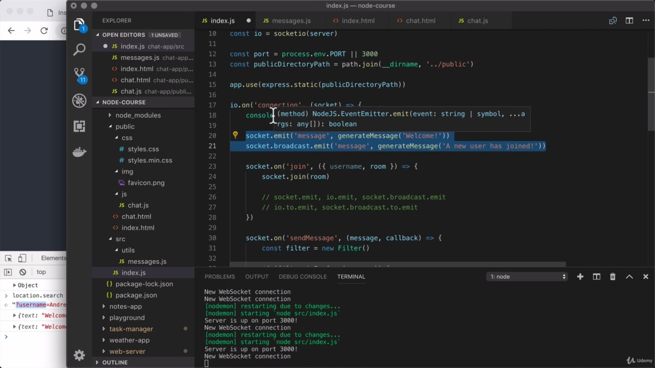 Socket io Rooms [The Complete Node.js Developer Course (3rd Edition) 2021]
