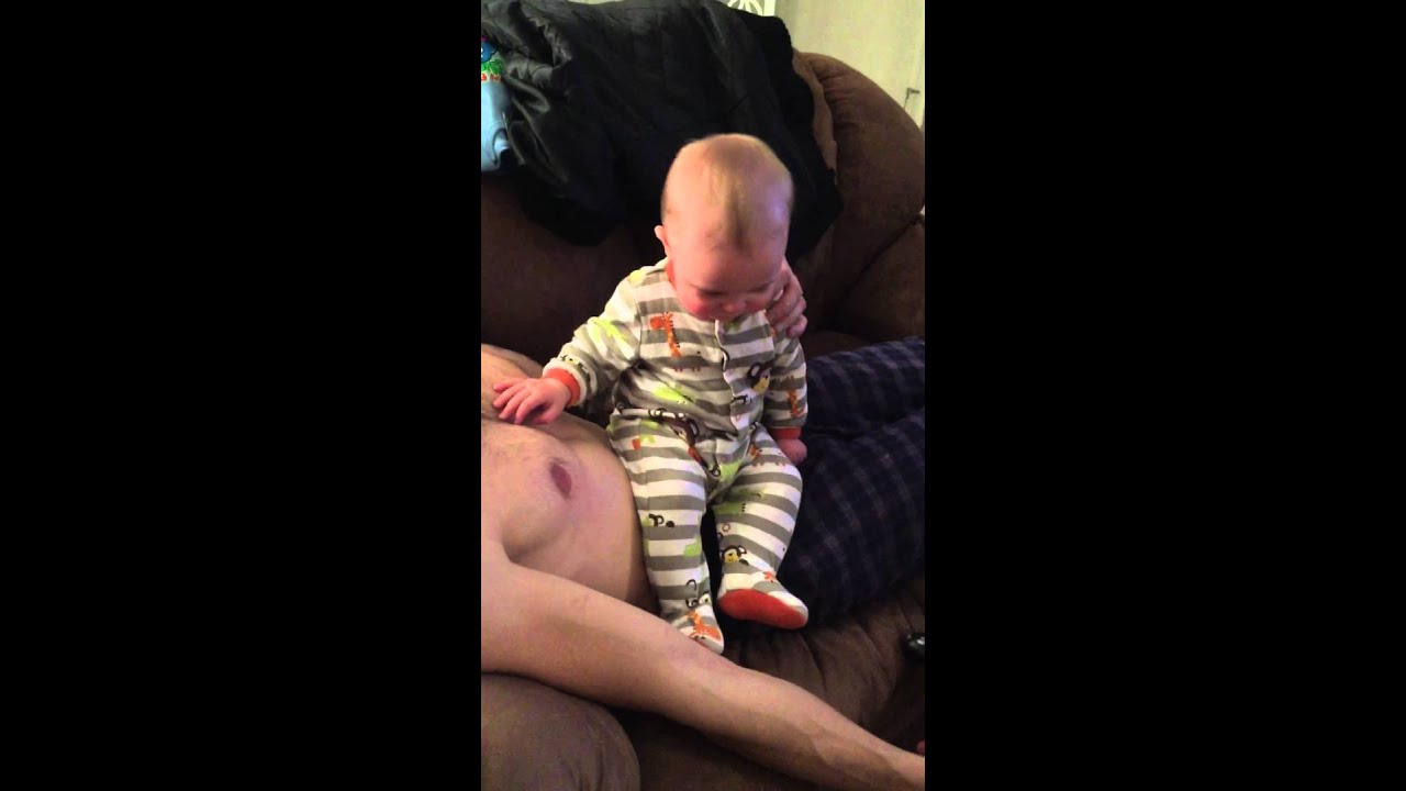 funny baby laughs at dads burps