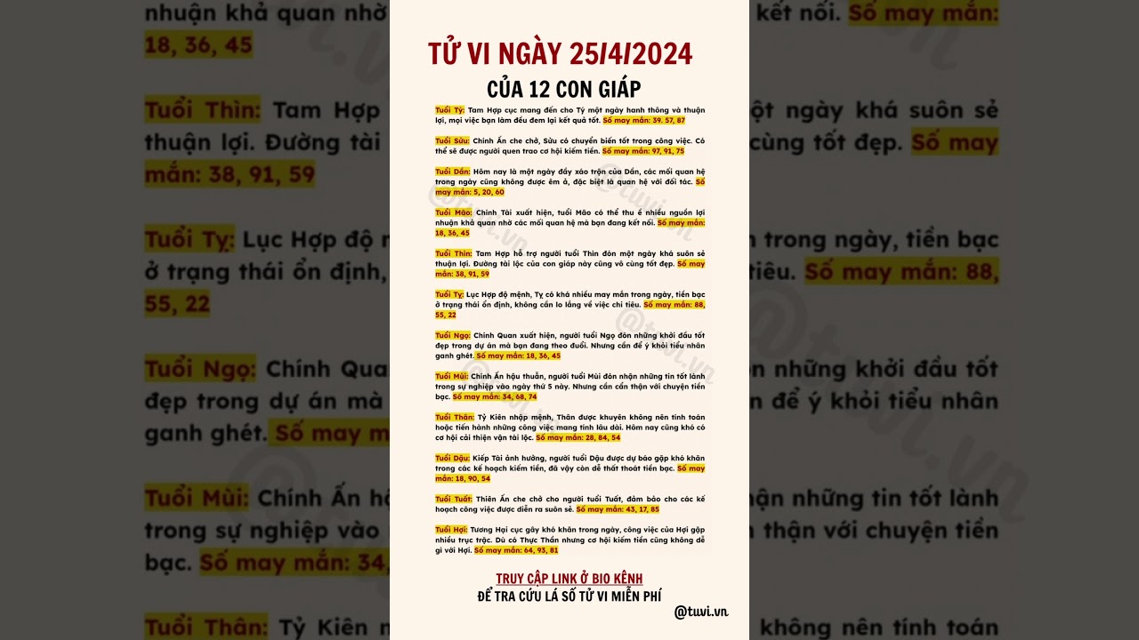 Tử vi ng&agrave;y 25/4 #tivivn #tuvivietnam #phongthuy #tamlinh #tuvi2024 #tuvingaymoi #tuvi12congiap