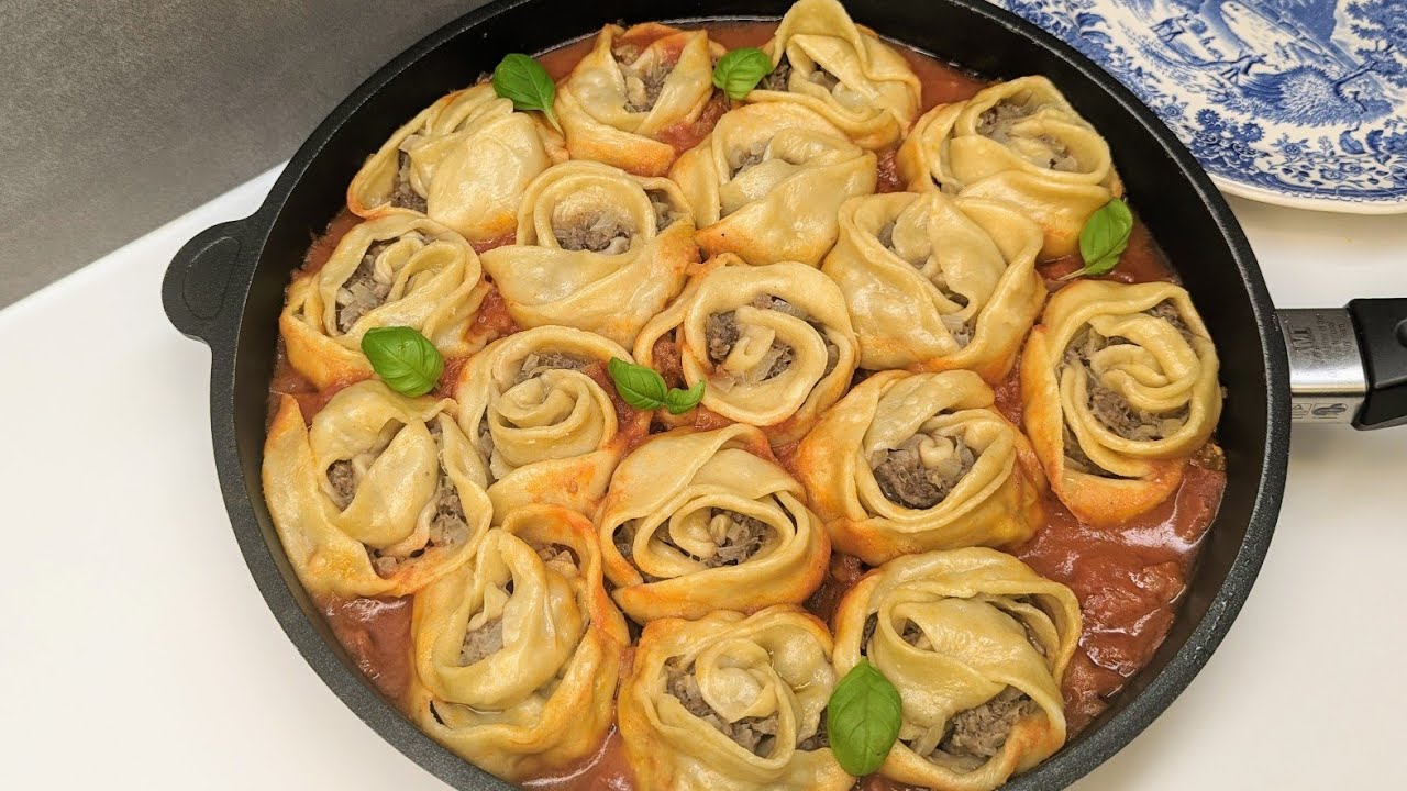 Leckere Rosenmanty m Hackfleisch zum Vergöttern 💓 Rezept Teigtaschen Hackfleisch u Zwiebeln