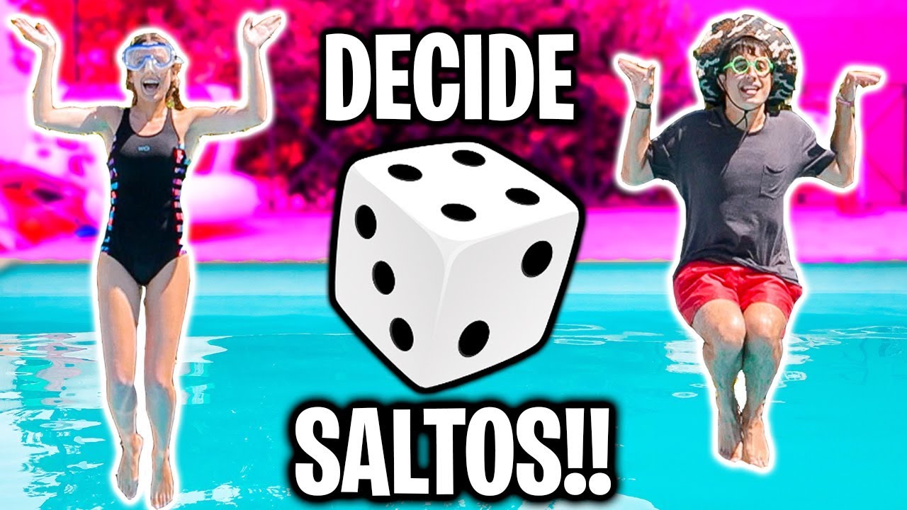 COMPETICIÓN DE SALTOS A LA PISCINA EN CAMA ELÁSTICA!! 🥇 EL DADO DECIDE NUESTROS SALTOS 🎲