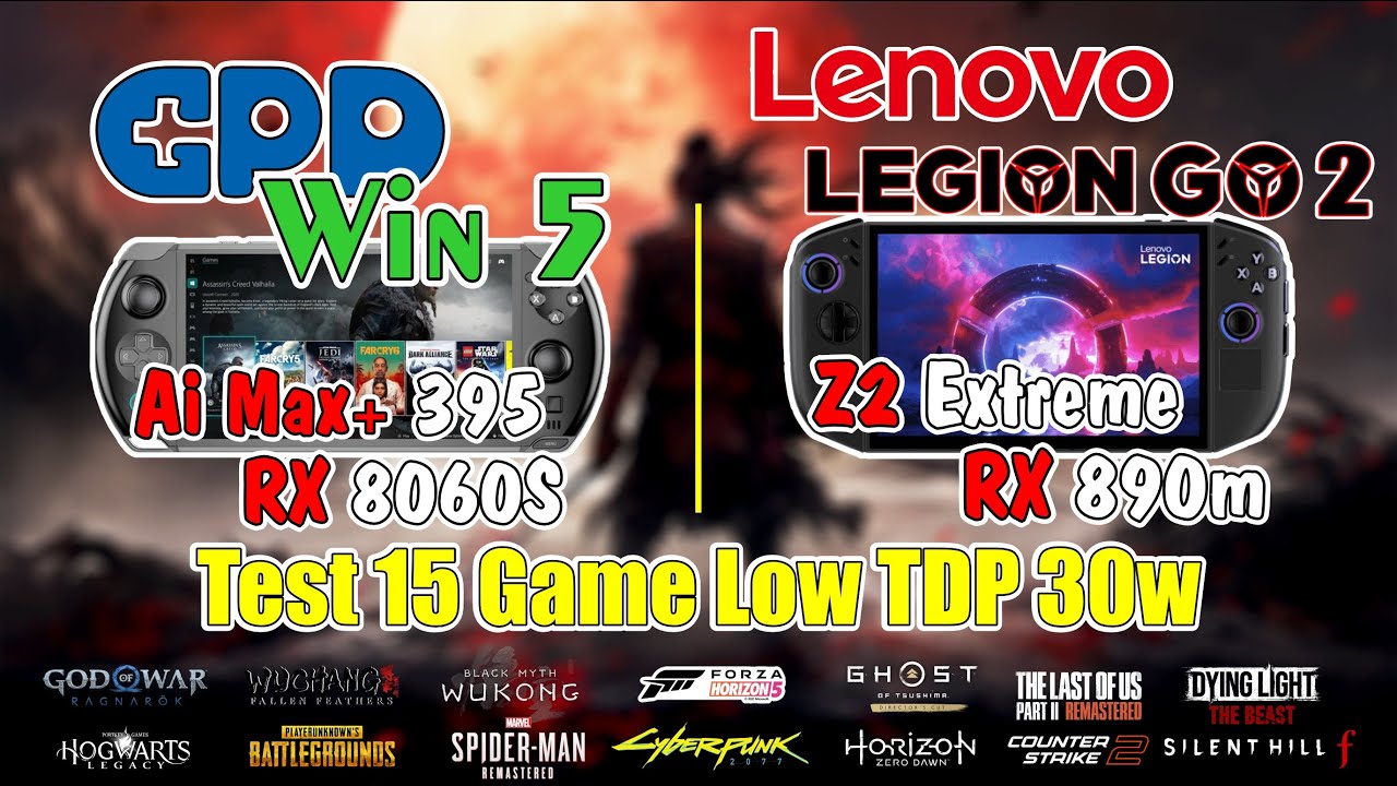 Legion Go 2 Z2 Extreme vs GPD Win 5 Ai Max+ 395 Test 15 Game 1080p TDP 30W Low Setting