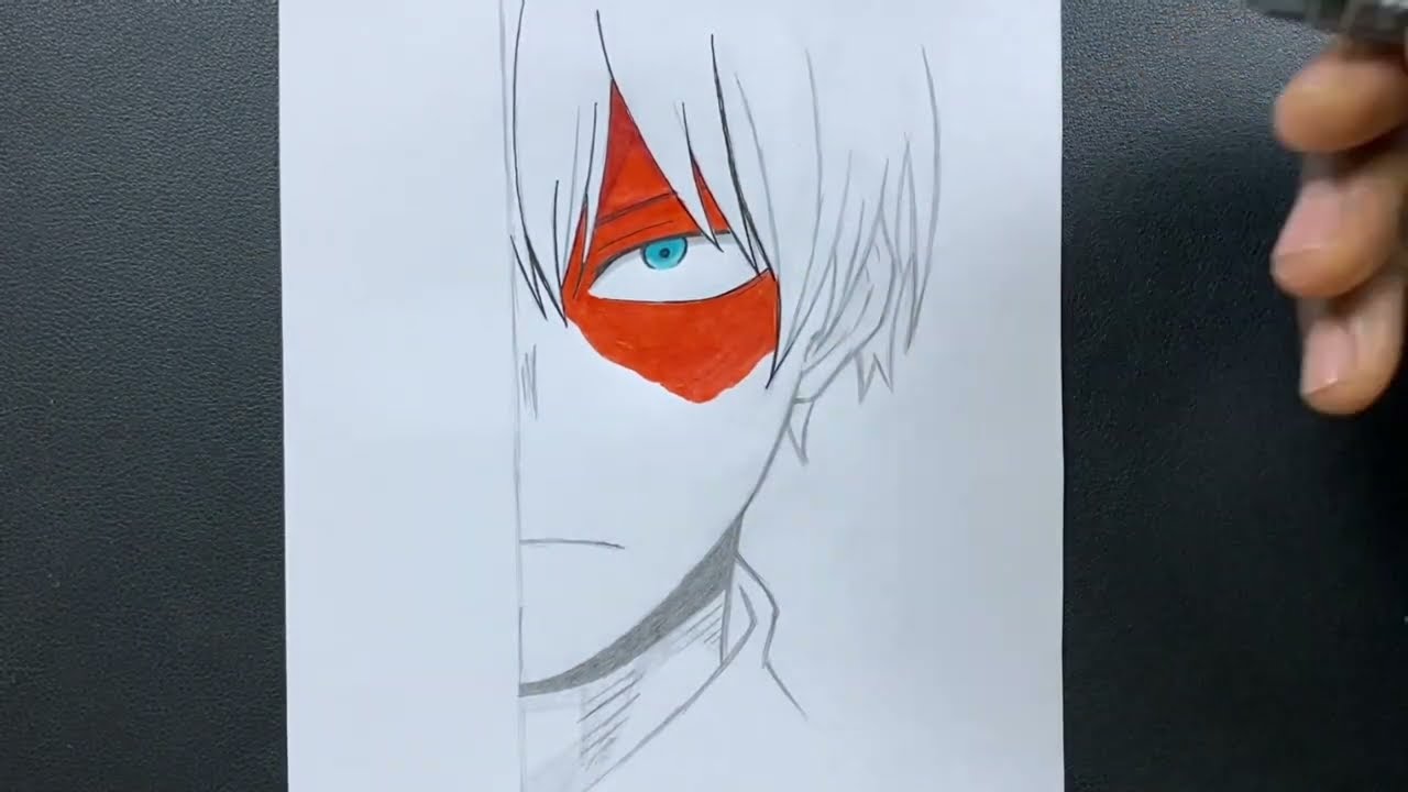 Anime sketch | how to draw todoroki shoto half face easy step-by-step