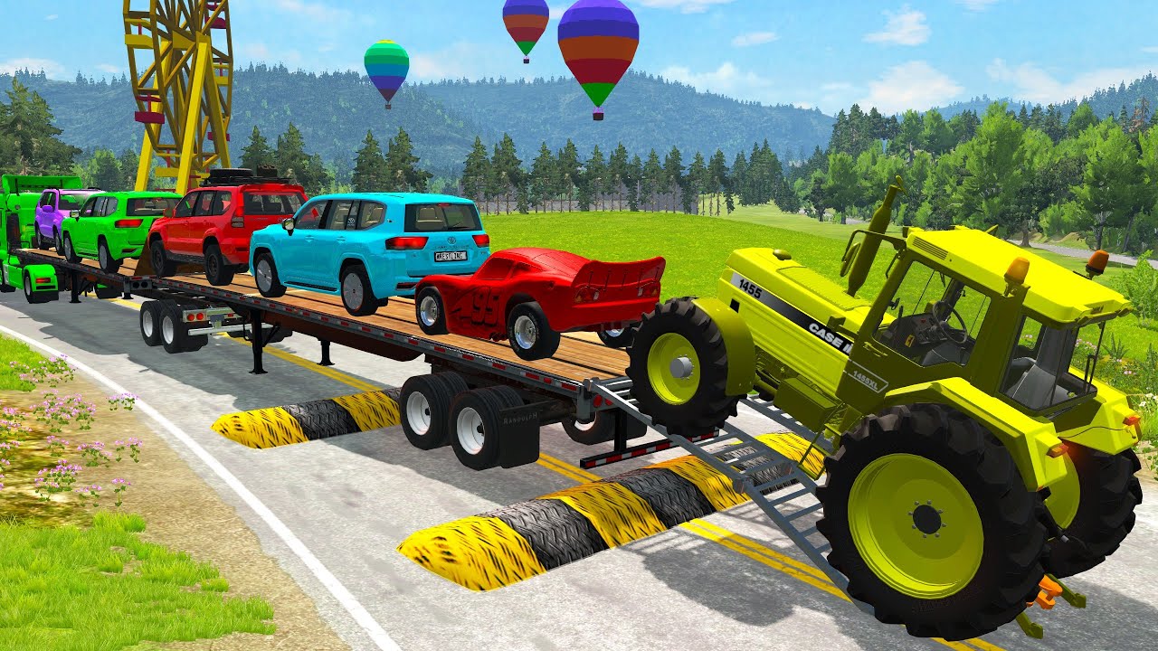 Flatbed Truck Mcqueen | Transportation with Truck - Pothole vs Car #9 - BeamNG.Drive