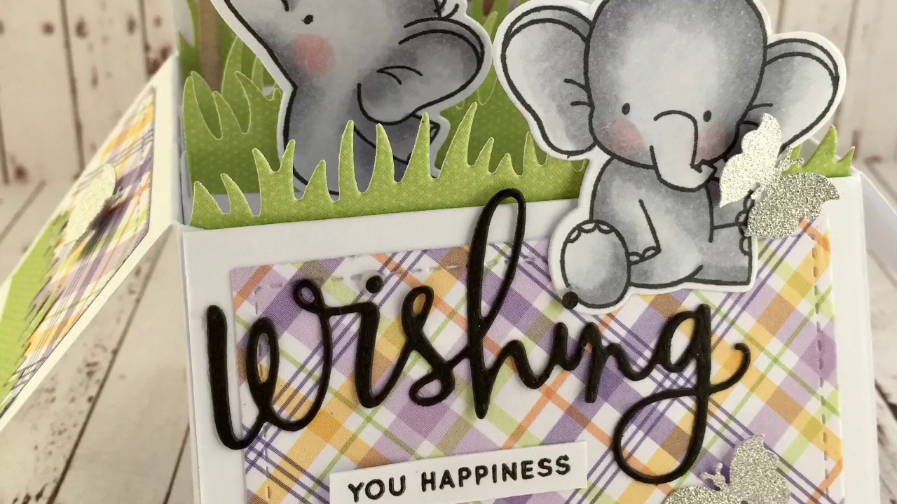 Pop Up Box Card (Lawn Fawn) With Adorable Elephants (My Favorite Things)