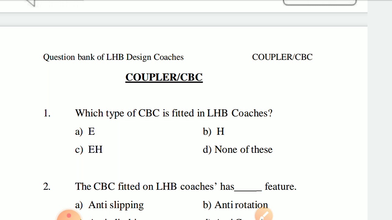 LHB CBC COUPLER 23 MOST VVI Question and answer for ldce departmental exam .