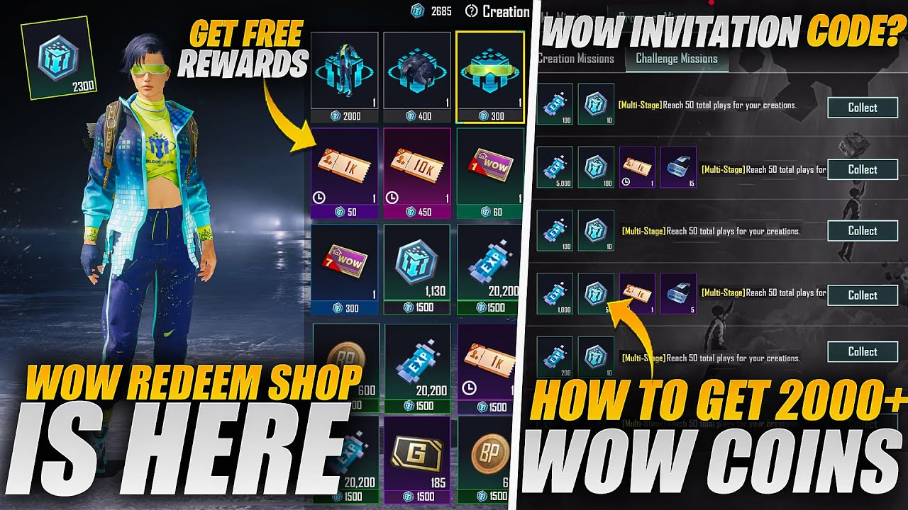 Wow Redeem Shop Is Here | Get Free 2000+ Wow coins | Get Free Rewards | PUBGM