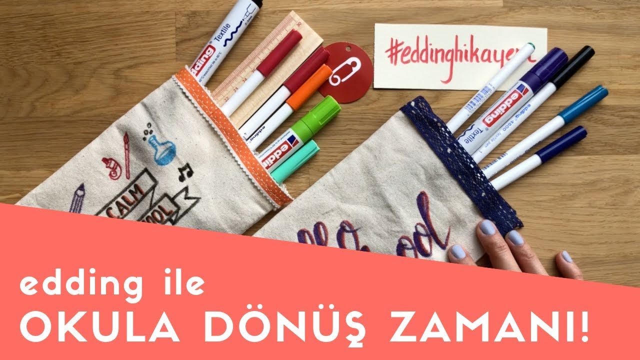 Kumaş Boyama / Okul Temalı Kumaş Kalemlik Boyama / Güzel Yazı / Tekstil Kalemi | 10marifet