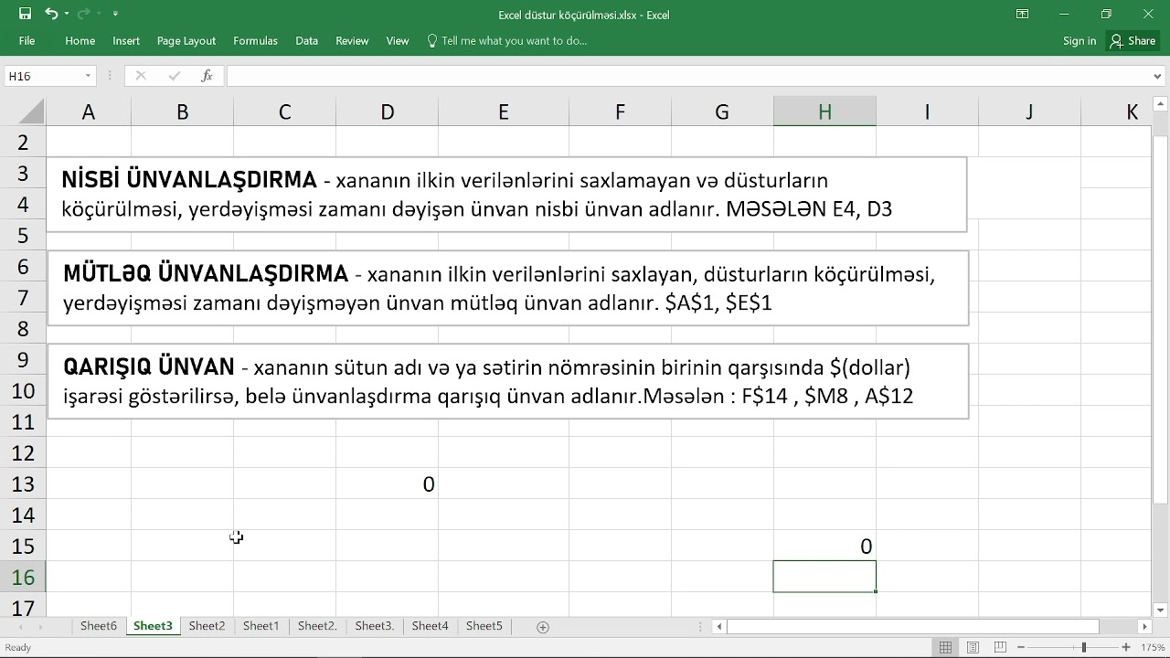 DƏRS 3 - MS EXCEL 2010 (Xanaların ünvanlandırılması,düsturların köçürülməsi,yerdəyişməsi)