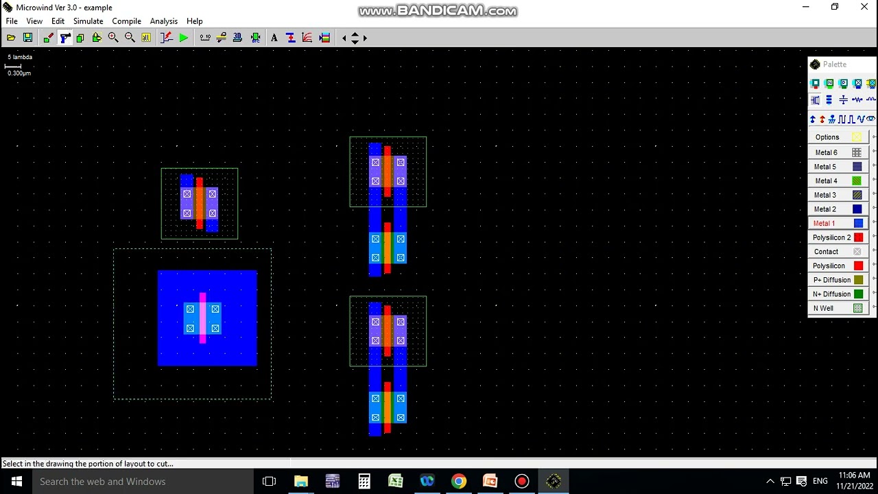 Simulation of 2 :1 mux using  transmission gate in microwind