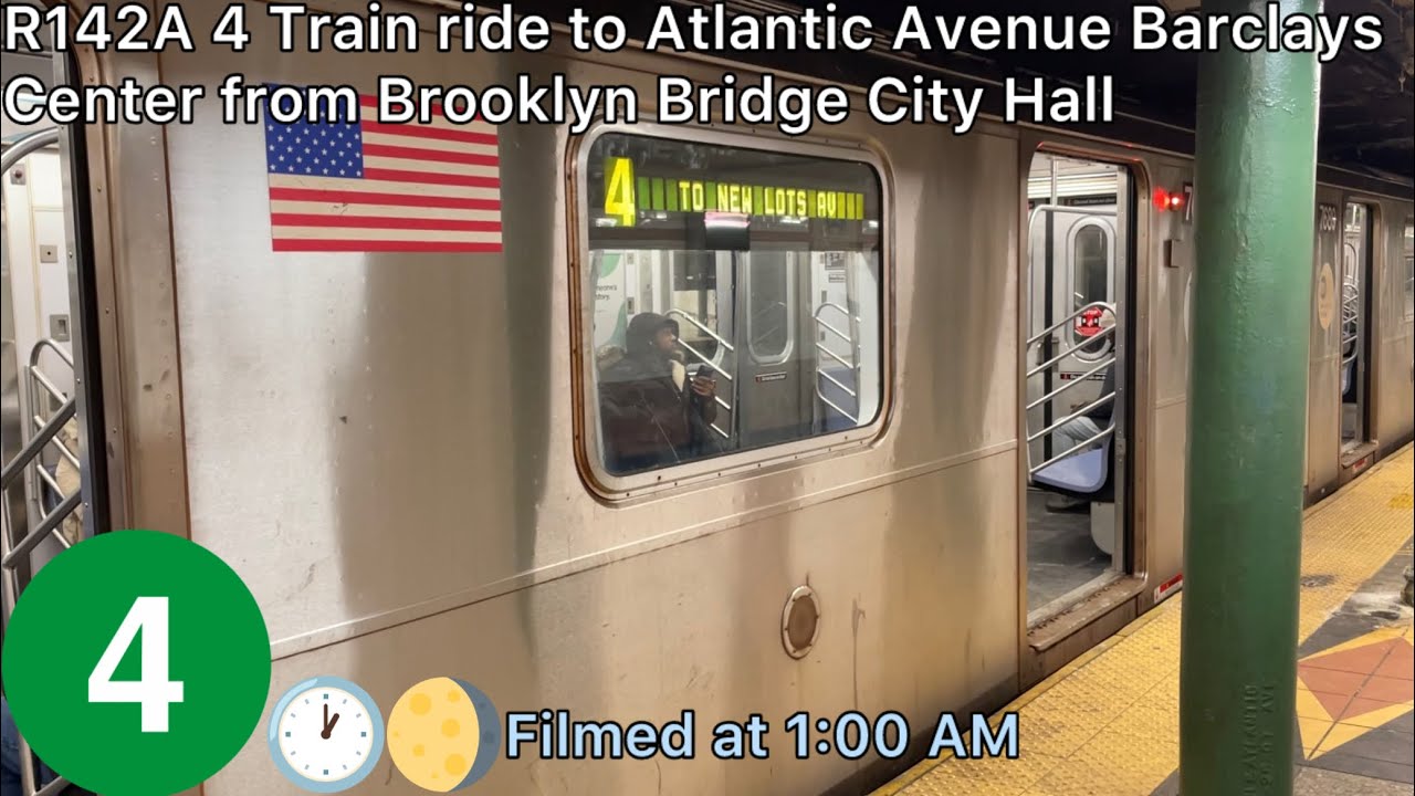 R142A 4 Train ride to Atlantic Avenue Barclays Center from Brooklyn Bridge City Hall